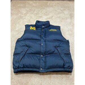 Vintage Michigan Wolverines Puffer Vest Men's XL Navy Blue Embroidered Logo